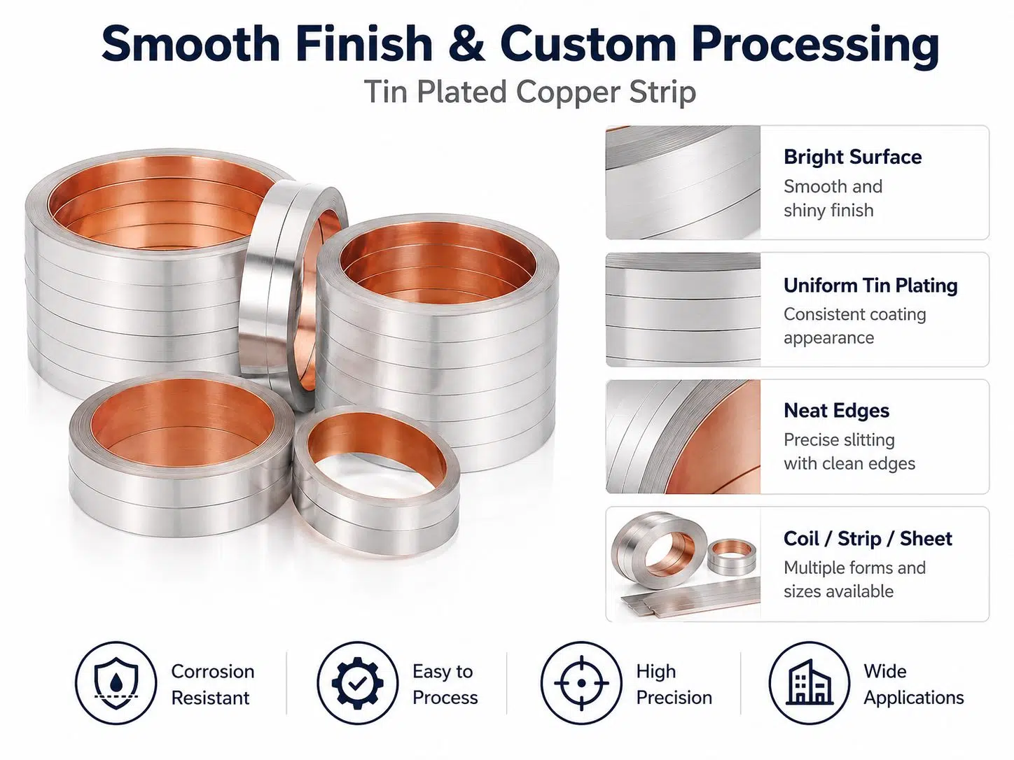 Custom Tin Plated Copper Strip | Solderable Busbar & Connector Strip for Electrical Applications 1