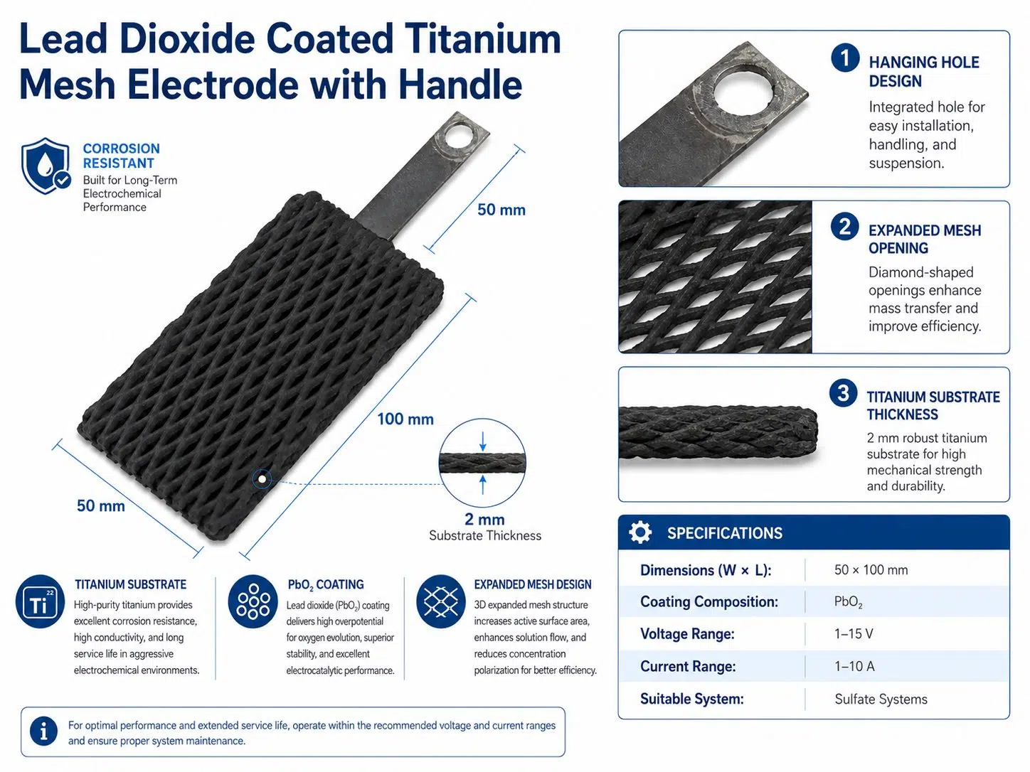 Custom PbO₂ Coated Titanium Mesh Electrode with Handle – High-Oxidation Anode for Electrochemical Treatment 9