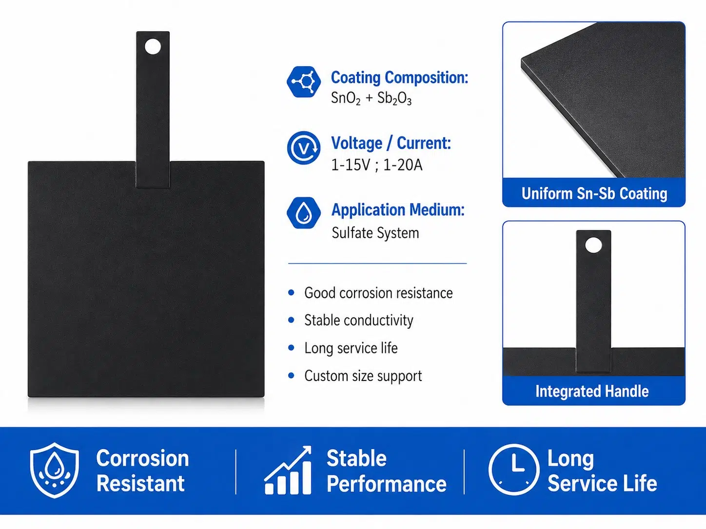 Custom Sn-Sb Coated Titanium Plate Electrode with Handle – DSA Anode for Electrochemical Oxidation 9