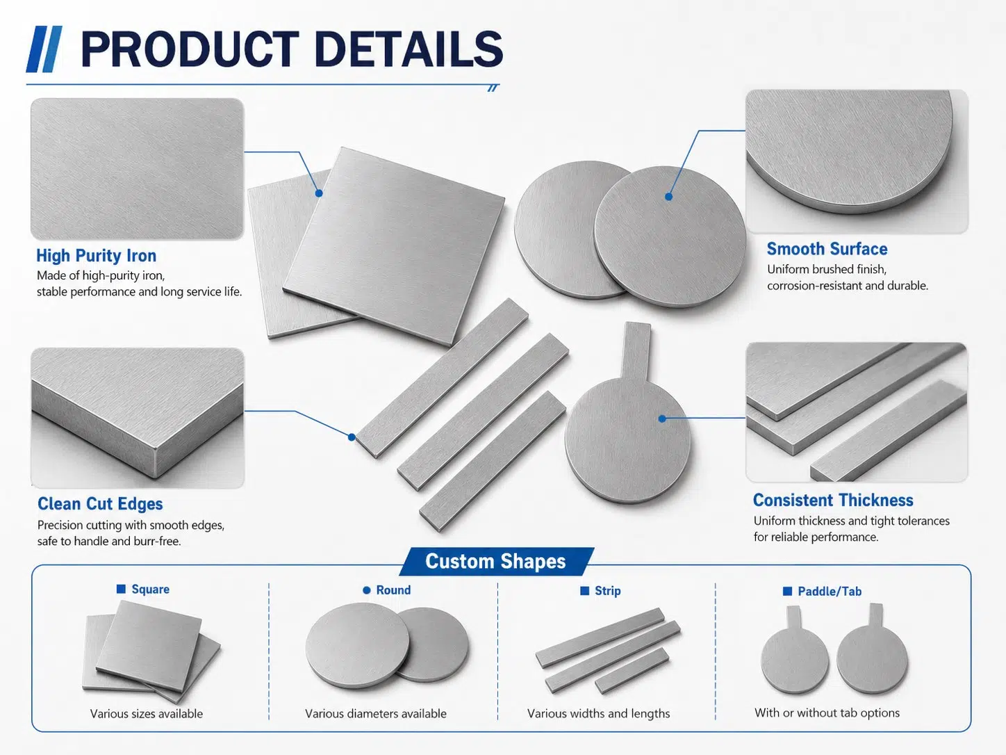 High‑Conductivity Iron Sheet Electrodes – Custom Shapes & Sizes for Cost‑Effective Electrochemical Solutions 9