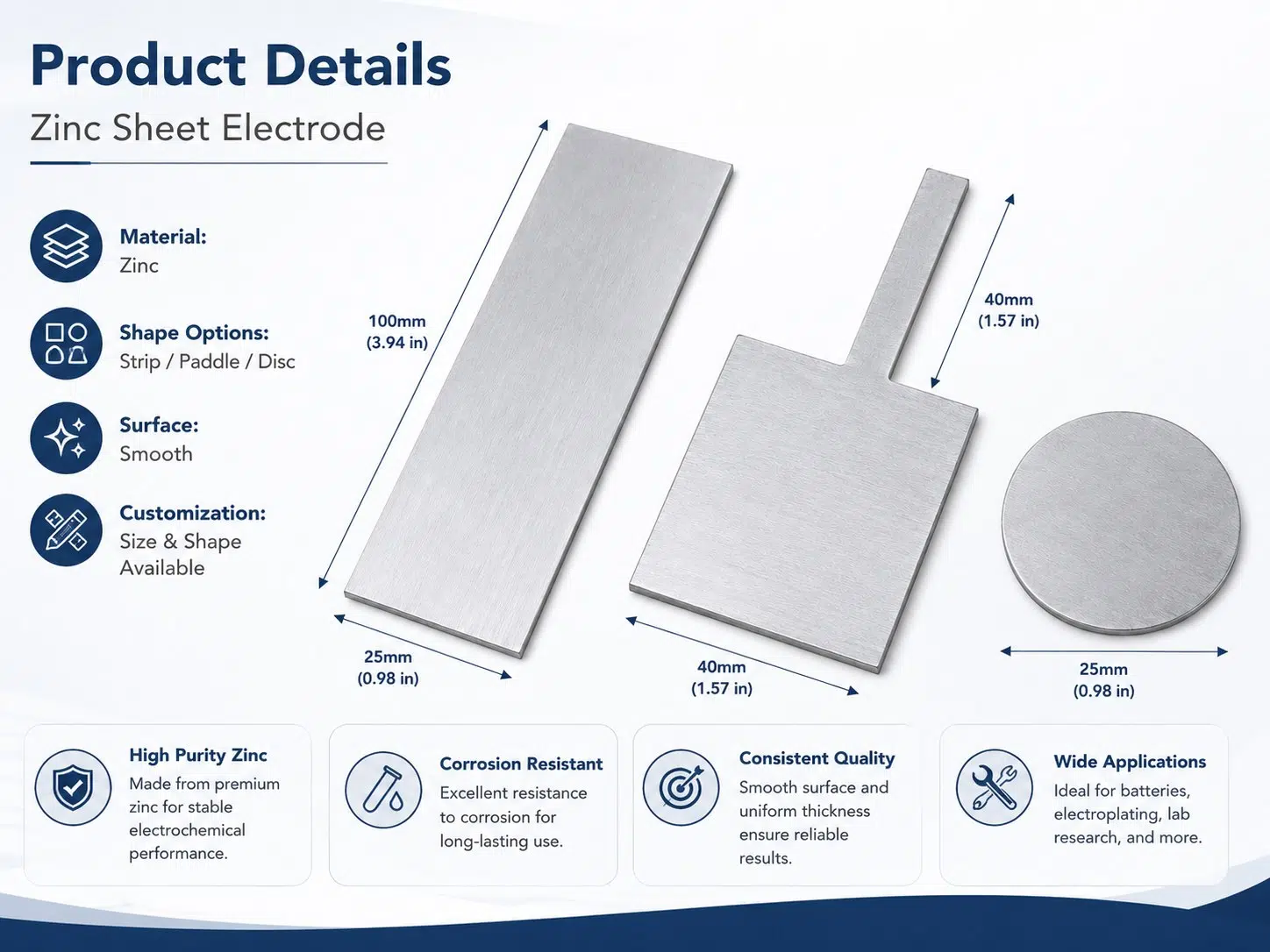 High-Purity Zinc Sheet Electrodes – Custom Zinc Anodes for Electroplating, Batteries & Corrosion Control 9
