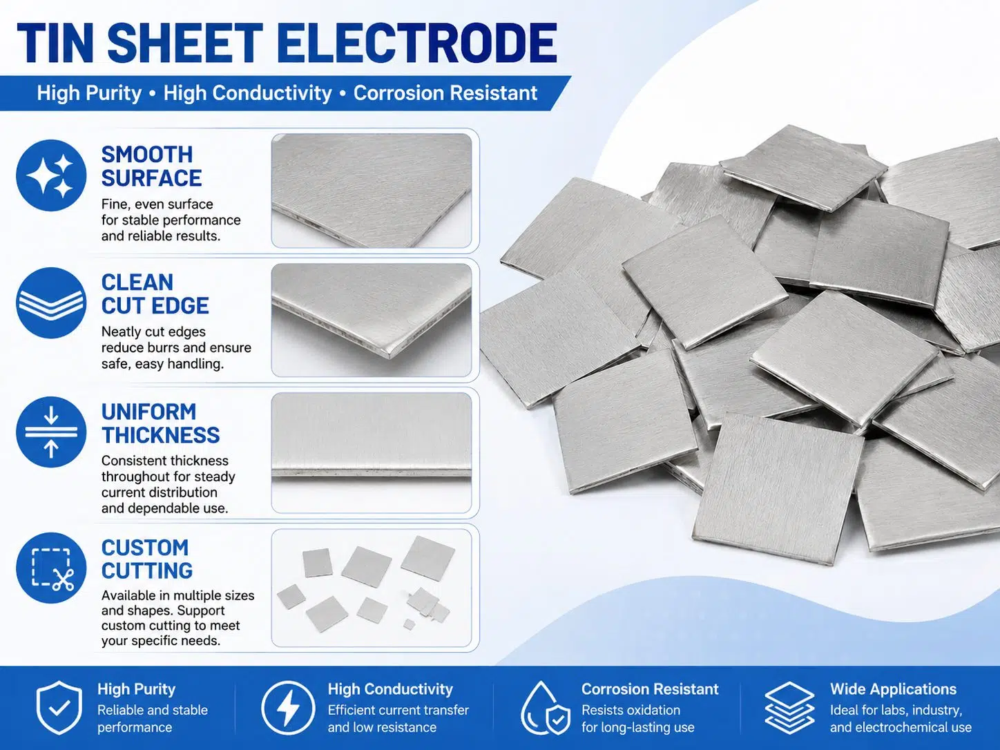 Premium Tin (Sn) Sheet Electrodes – Fully Customizable High-Purity Tin Anodes for Electroplating, Energy Storage & Advanced Research 9