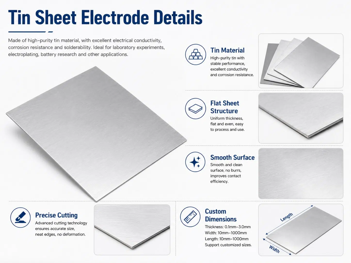 High-Purity Tin (Sn) Sheet Electrodes | Precision-Cut Sn Anodes with Full Customization for Advanced Research & Industrial Plating 9