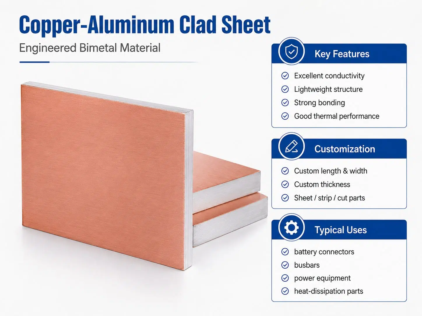 Custom Copper‑Aluminum Clad Sheet | Lightweight Bimetal Conductor for Busbars & Battery Tabs 1