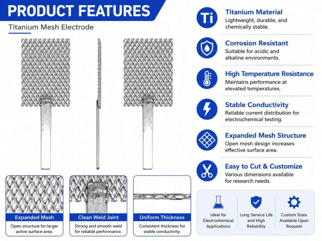 Precision Cut Titanium Wire Mesh Electrode Sheet – OEM/ODM Customization Available 9