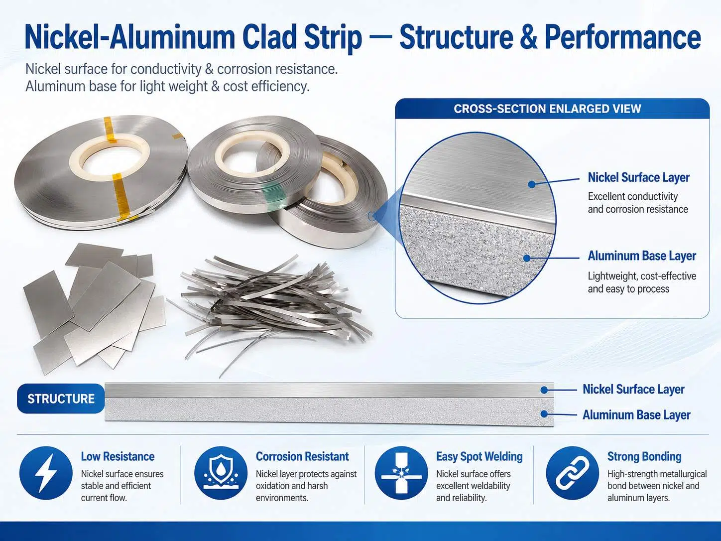 Custom Nickel Aluminum Clad Strip | Bimetal Solution for Battery Tabs & Lightweight Electrical Connectors 2