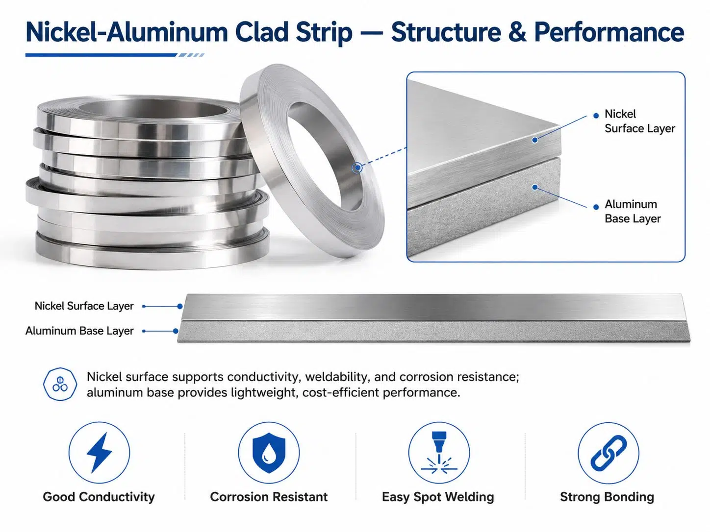 Custom Nickel Aluminum Clad Strip | Lightweight Bimetal for Battery Tabs & Busbar Connections 1