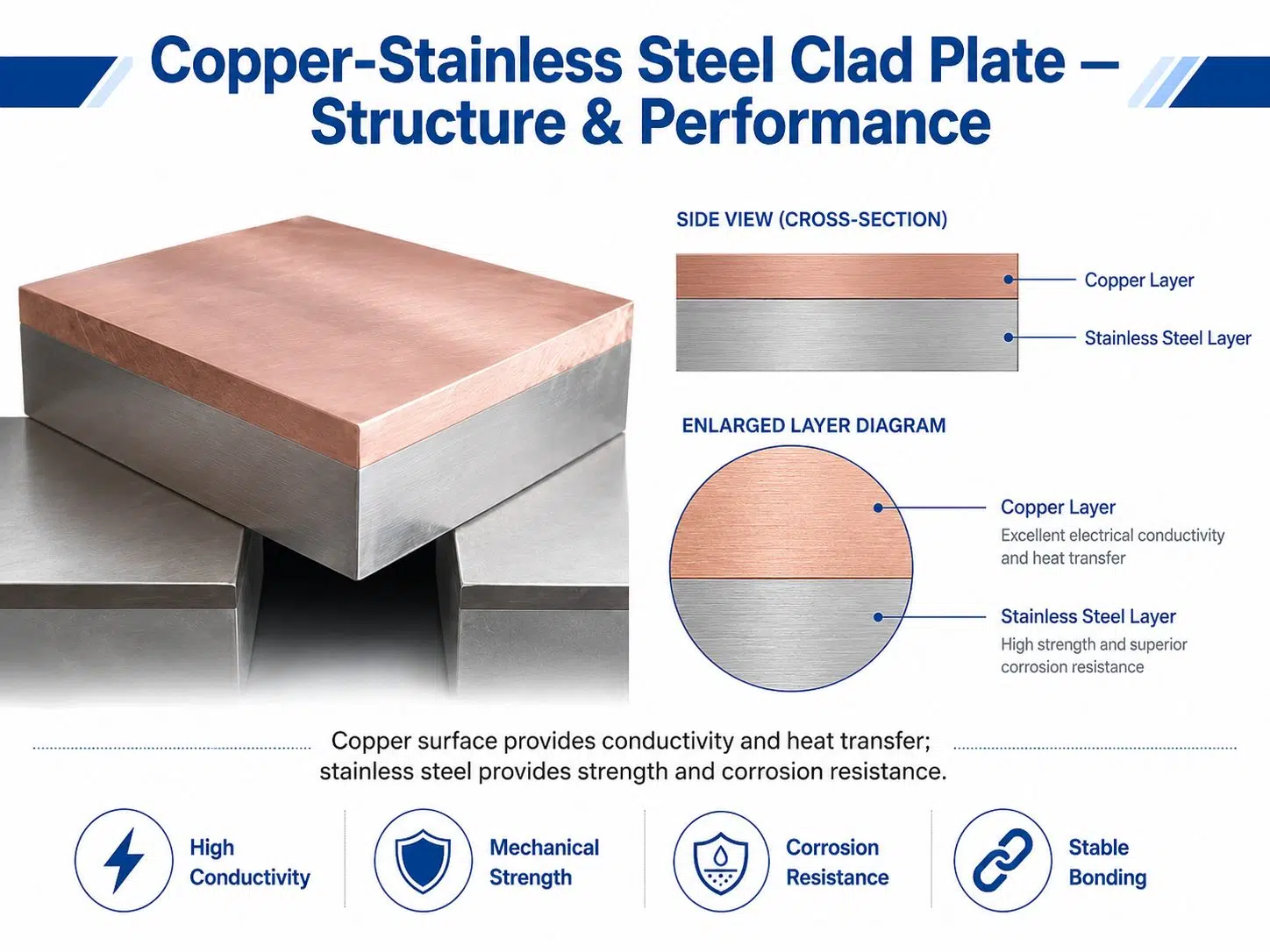 Custom Copper Stainless Steel Clad Plate | High-Performance Bimetal for Architecture, Cookware & Industrial Engineering 1