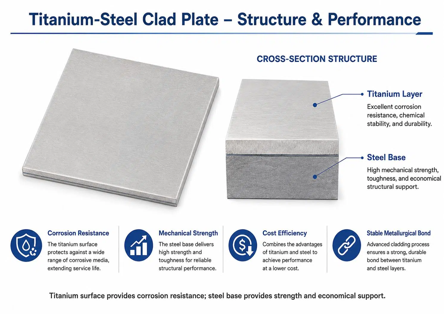 Custom Titanium Steel Clad Plate | Corrosion-Resistant Bimetal for Chemical, Marine & Pressure Vessels 1