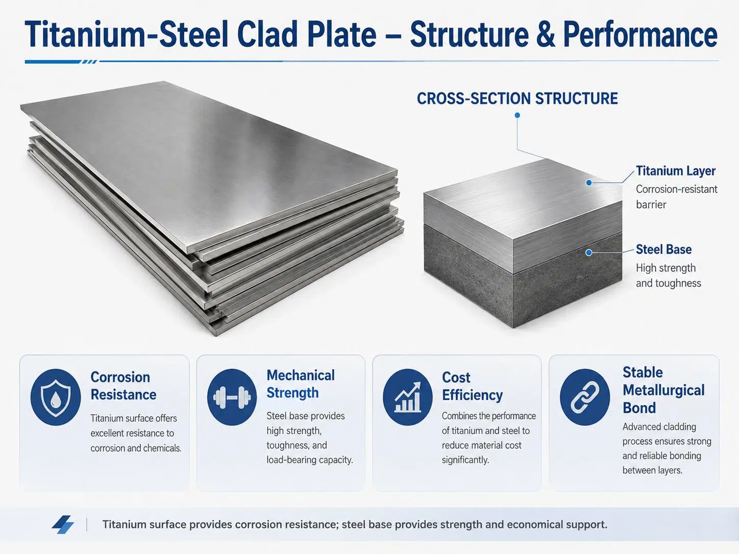 Custom Titanium Steel Clad Plate | Corrosion-Resistant Bimetal for Chemical, Marine & Pressure Vessel Applications 1