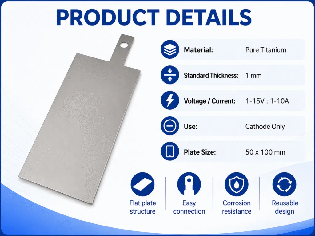 Custom Pure Titanium Cathode Plate with Handle – Grade 1 / Grade 2 Ti for Electrolysis 10