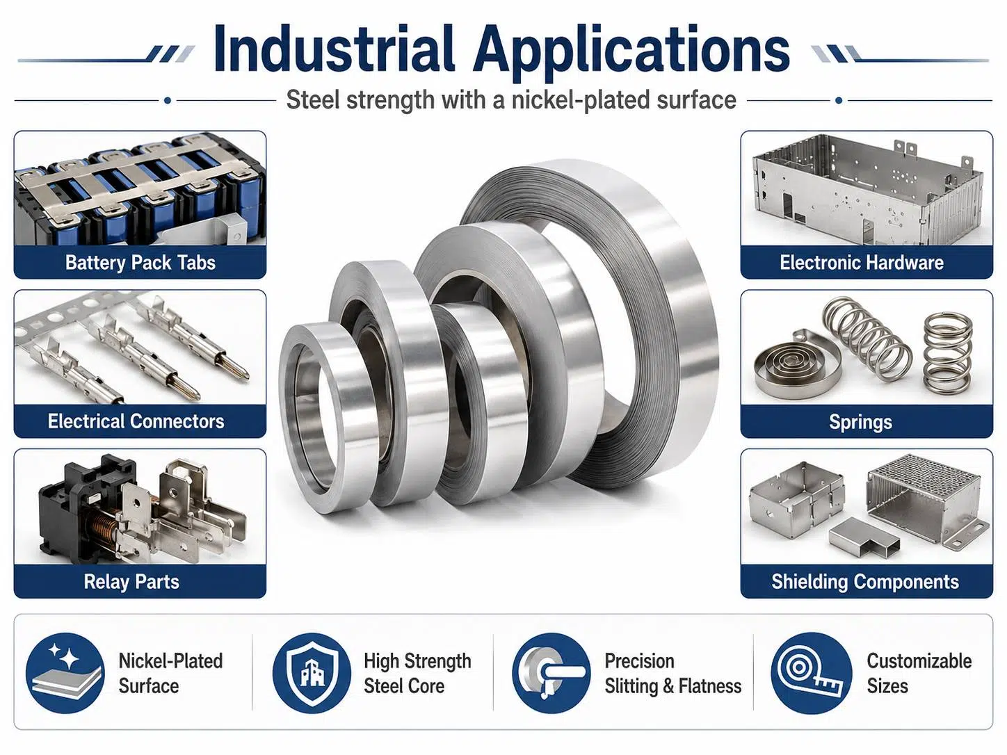 Custom Nickel Plated Steel Strip | High-Weldability Conductor for Battery Tabs & Electrical Connectors 2