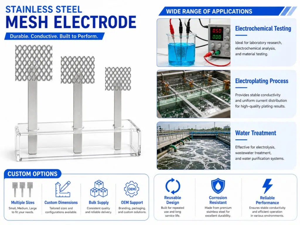 Custom Stainless Steel Mesh Electrode – Size, Hole & Shape Tailor‑Made for Electrolysis & Sensors 10