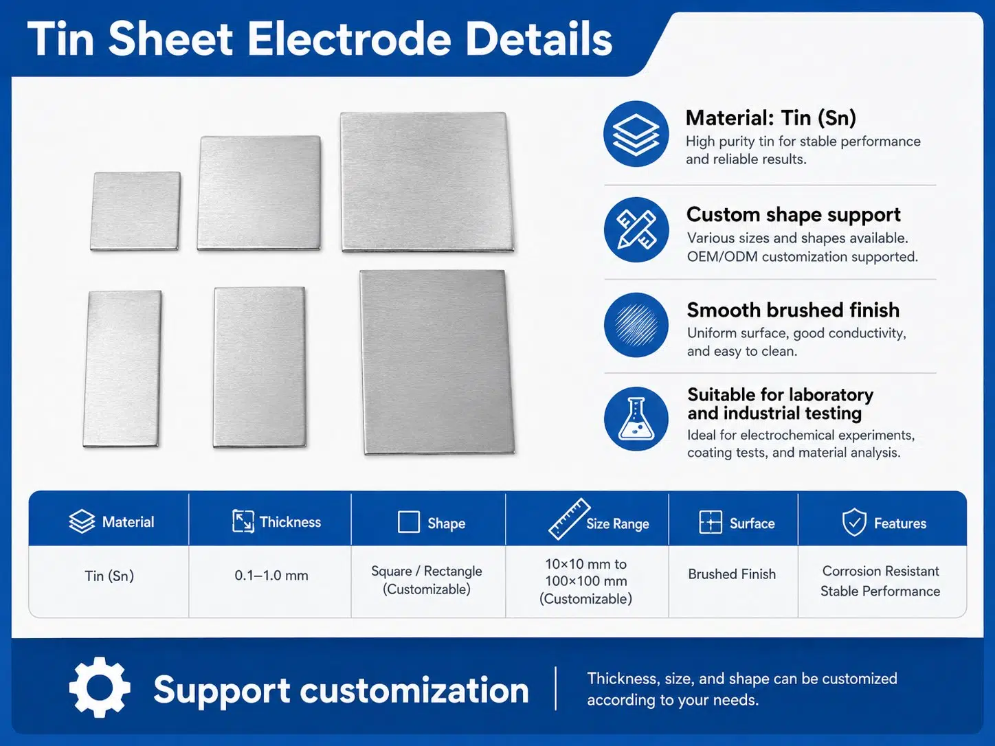 Premium Tin (Sn) Sheet Electrodes – Fully Customizable High-Purity Tin Anodes for Electroplating, Energy Storage & Advanced Research 10