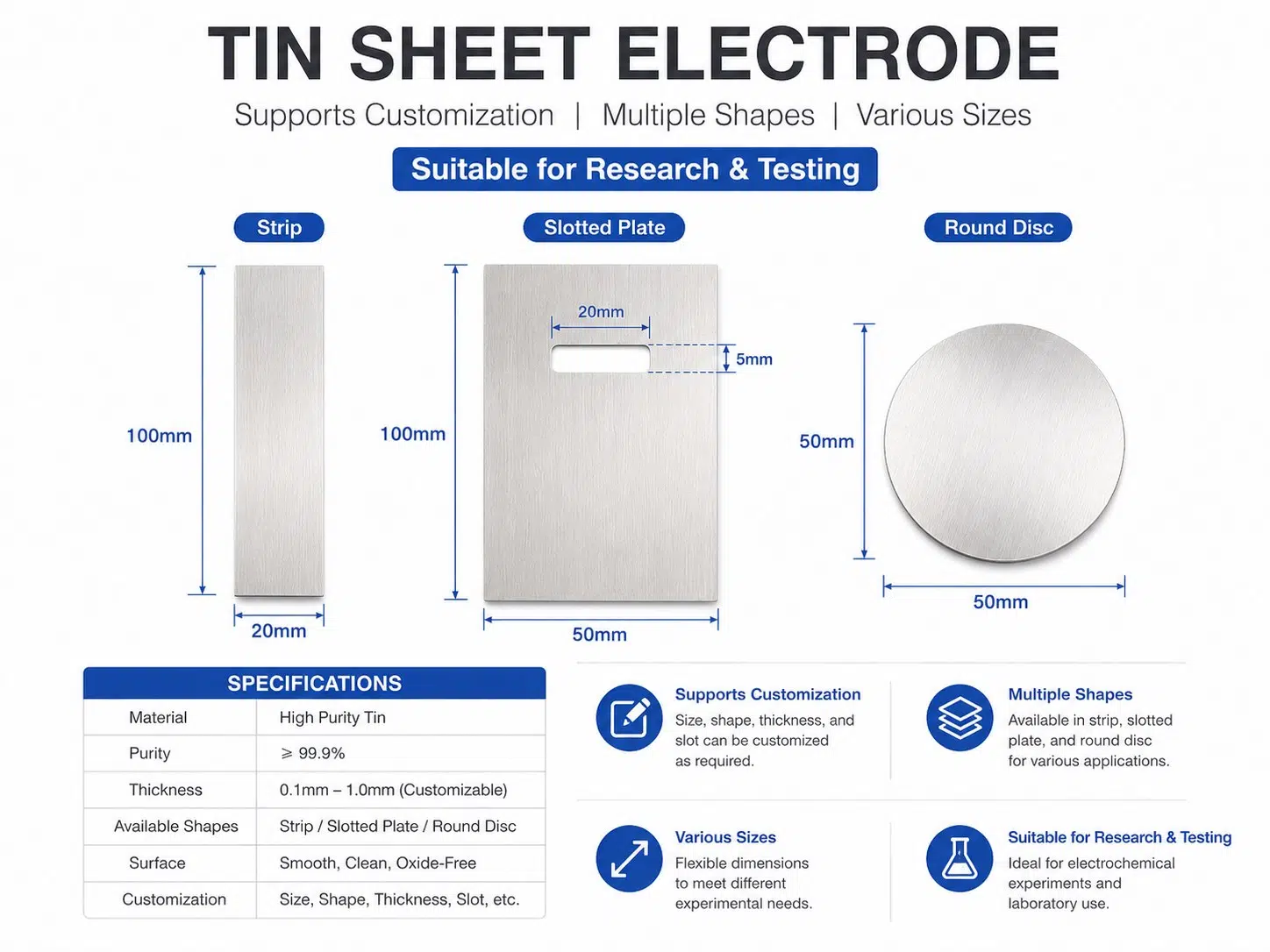 Precision Tin (Sn) Sheet Electrodes – Custom High-Purity Solutions for Electroplating and Energy Storage 10