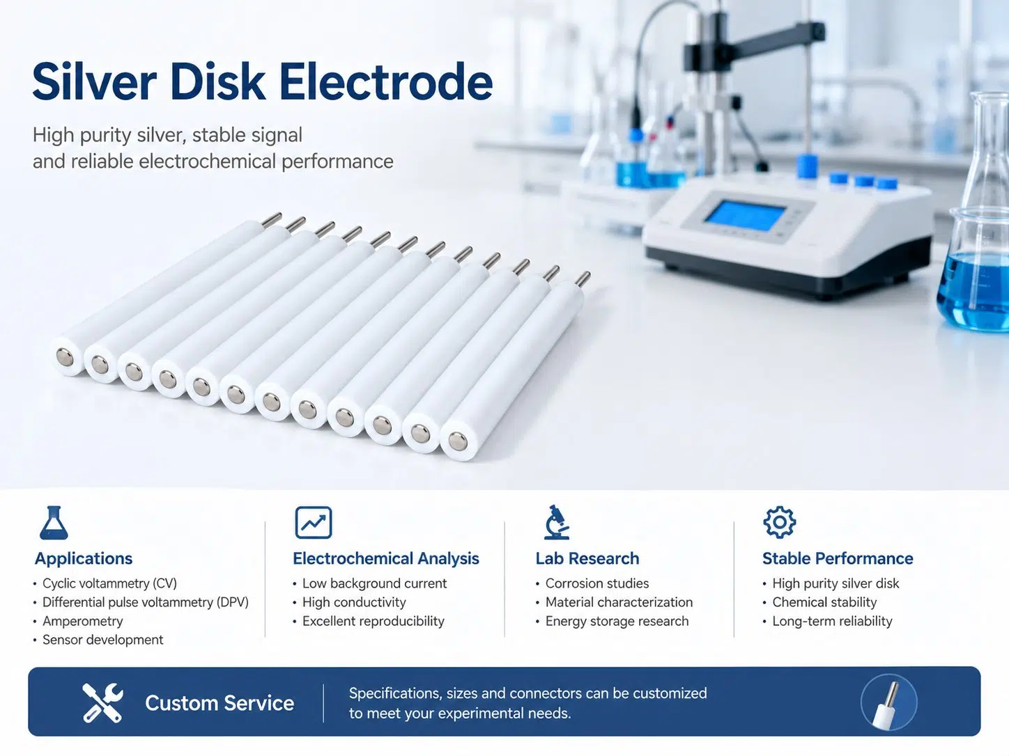 Precision Silver Disc Electrodes – Custom High-Purity Ag Electrodes for Sensors, Electrochemistry & Battery Research 10