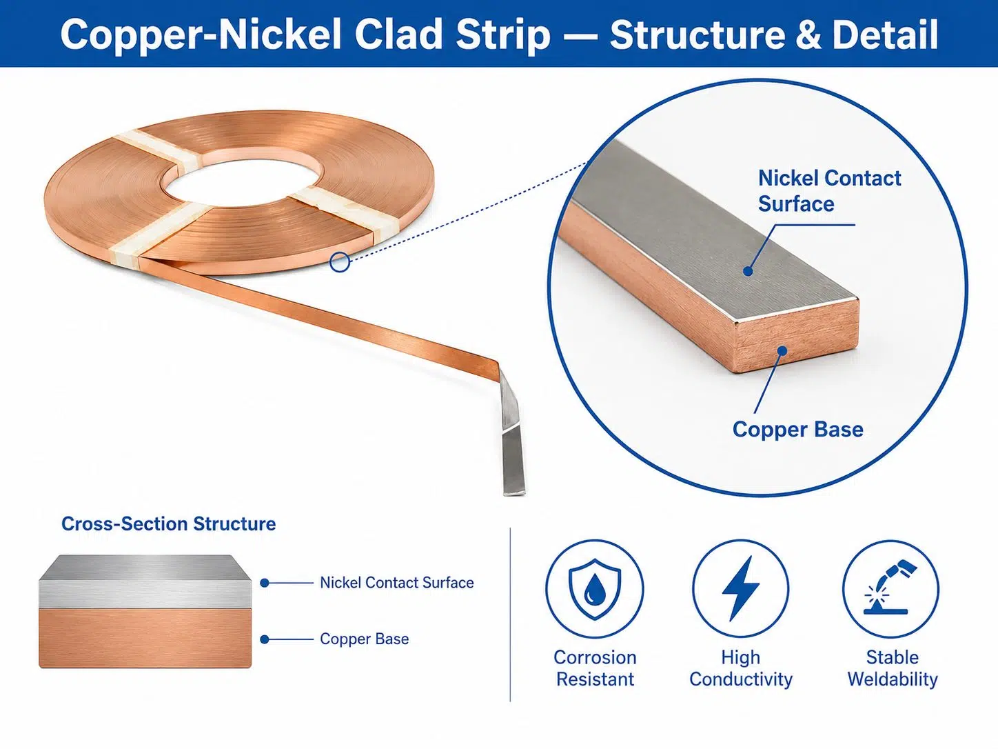 Custom Copper Nickel Clad Strip | Corrosion‑Resistant Bimetal for Connectors, Lead Frames & Coinage 2