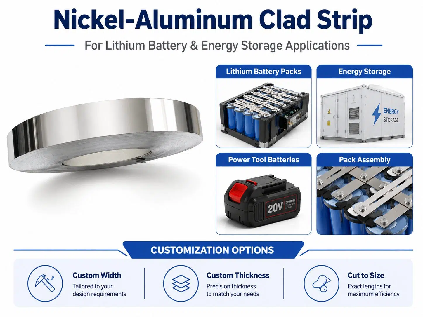 Custom Nickel Aluminum Clad Strip | Lightweight Bimetal for Battery Tabs, Busbars & EV Connections 2