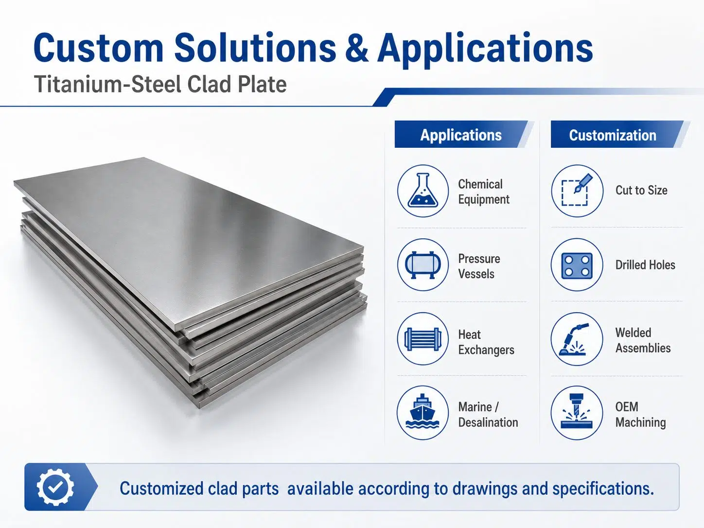 Custom Titanium Steel Clad Plate | Corrosion-Resistant Bimetal for Chemical, Marine & Pressure Vessel Applications 2