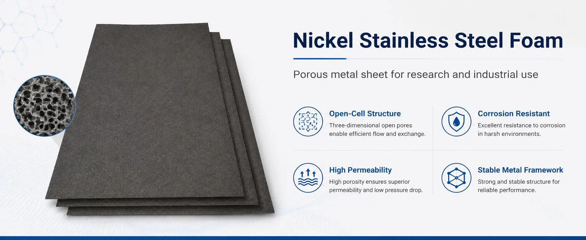 Nickel Stainless Steel Foam (Ni‑Cr‑Fe) for High‑Temperature Filters and Catalyst Supports 9
