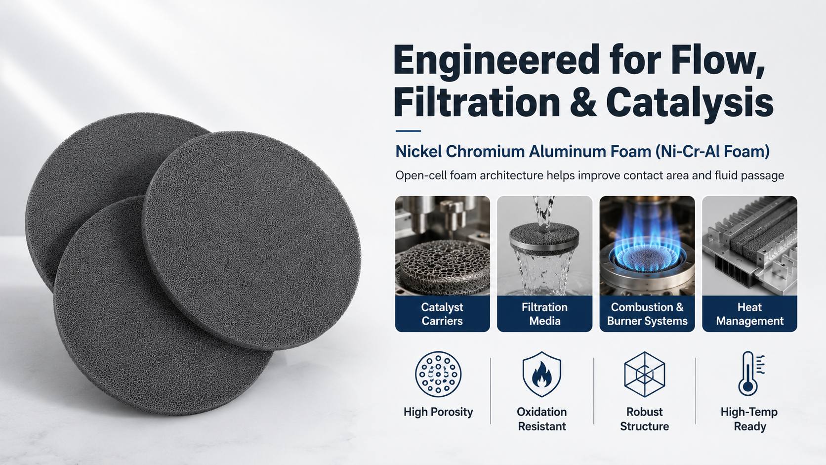 Nickel Chromium Aluminum (Ni‑Cr‑Al) Metal Foam for High‑Temperature Burners and Catalyst Supports 11